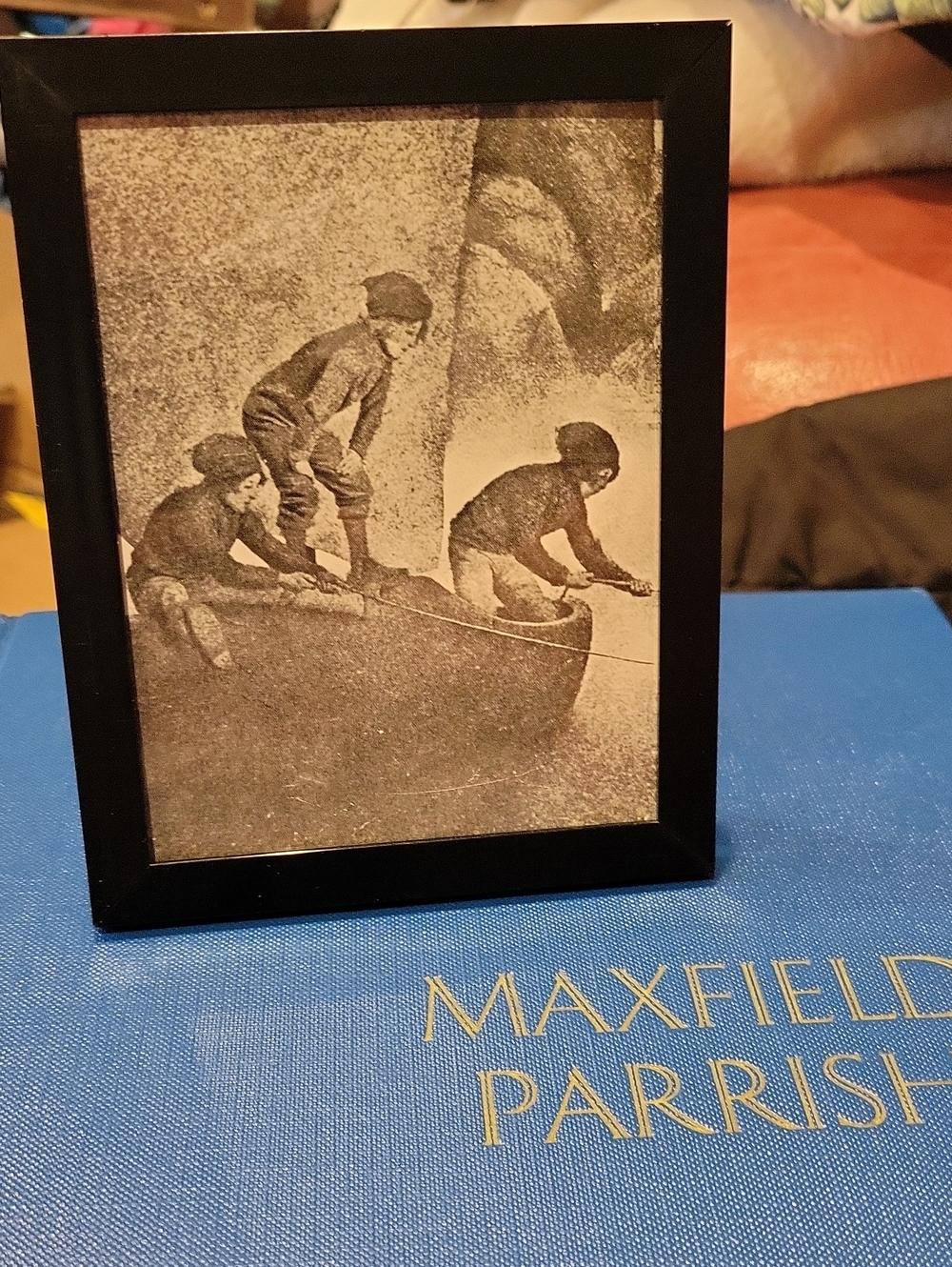 Maxfield Parrish/B&Grey/ Little Boys In Boat,New In Frame/4x5 In.